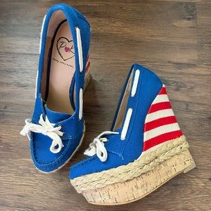 Kitsch Red White and Blue Sky High Wedge Sandals